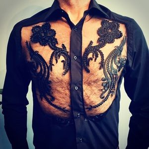 Black lace small fitted men’s shirt